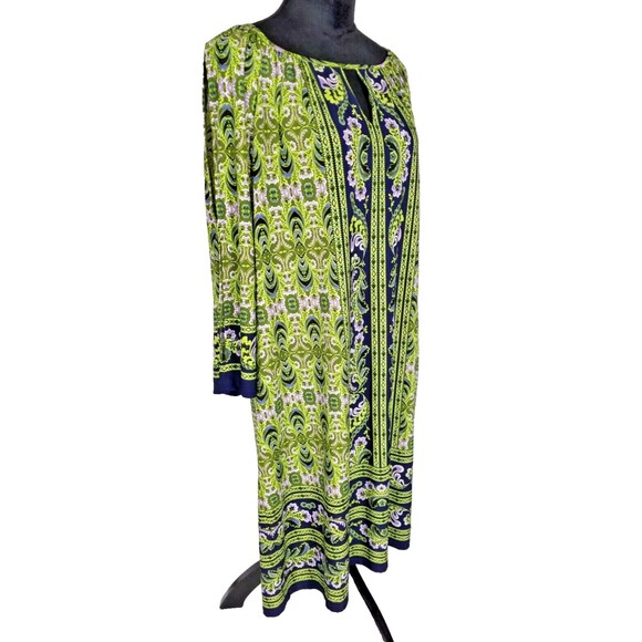 LONDON TIMES 3/4 Peek a Boo Sleeve Shift Dress 16W Keyhole Neckline Retro Green - Picture 11 of 12